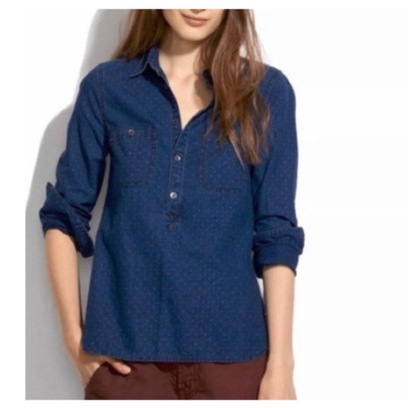 5/$25 Madewell Denim Polka-dot Button Down shirt - Picture 1 of 5